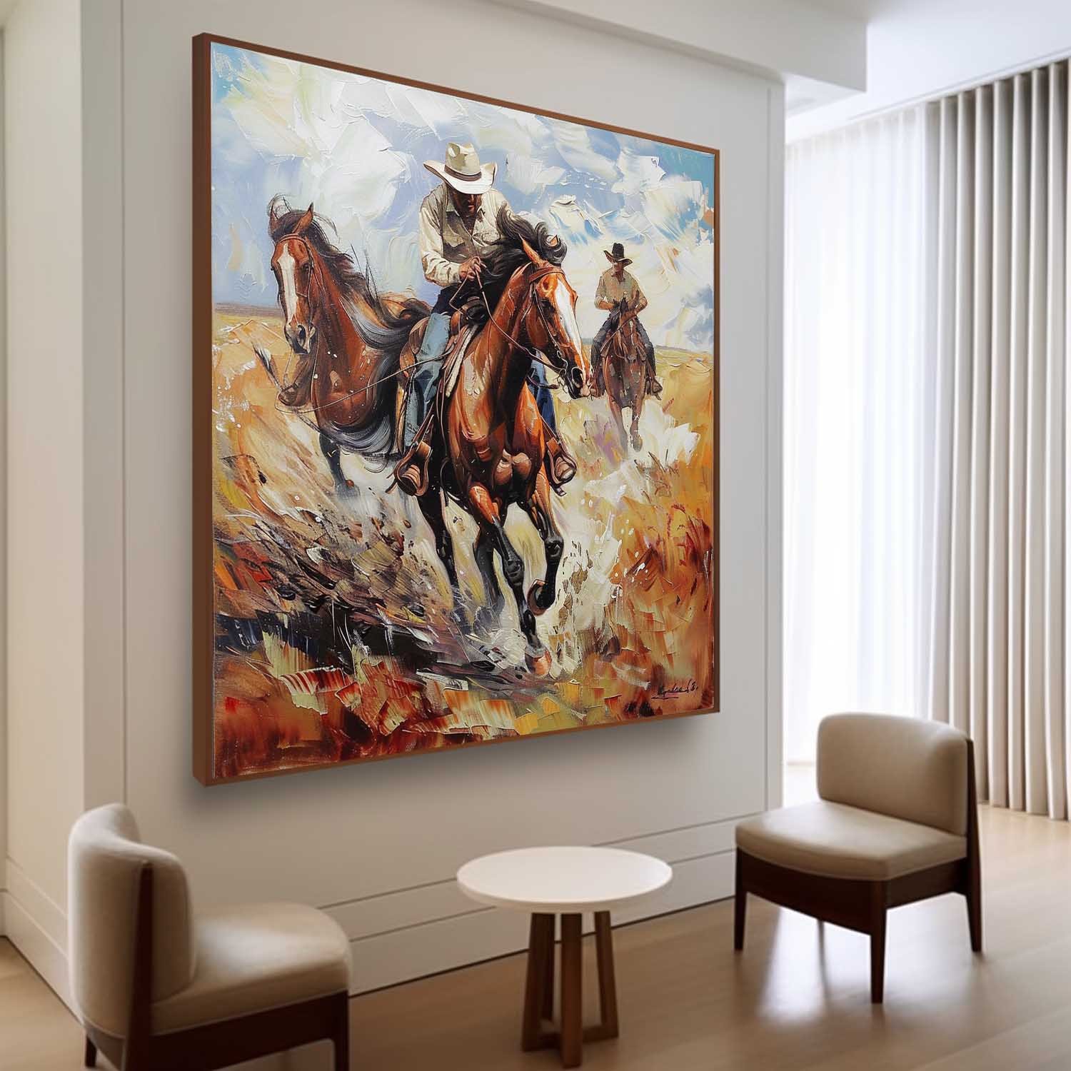 Prairie Cowboy Riding Oil Painting for Sale Modern Prairie Cowboy Riding Oil Painting Canvas Wall Art Decoration