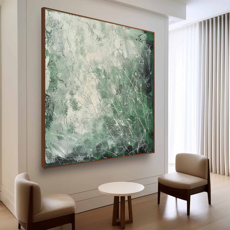 Green Contemporary Lines Wall Decor Painting Green Lines Abstract Canvas Art for Sale