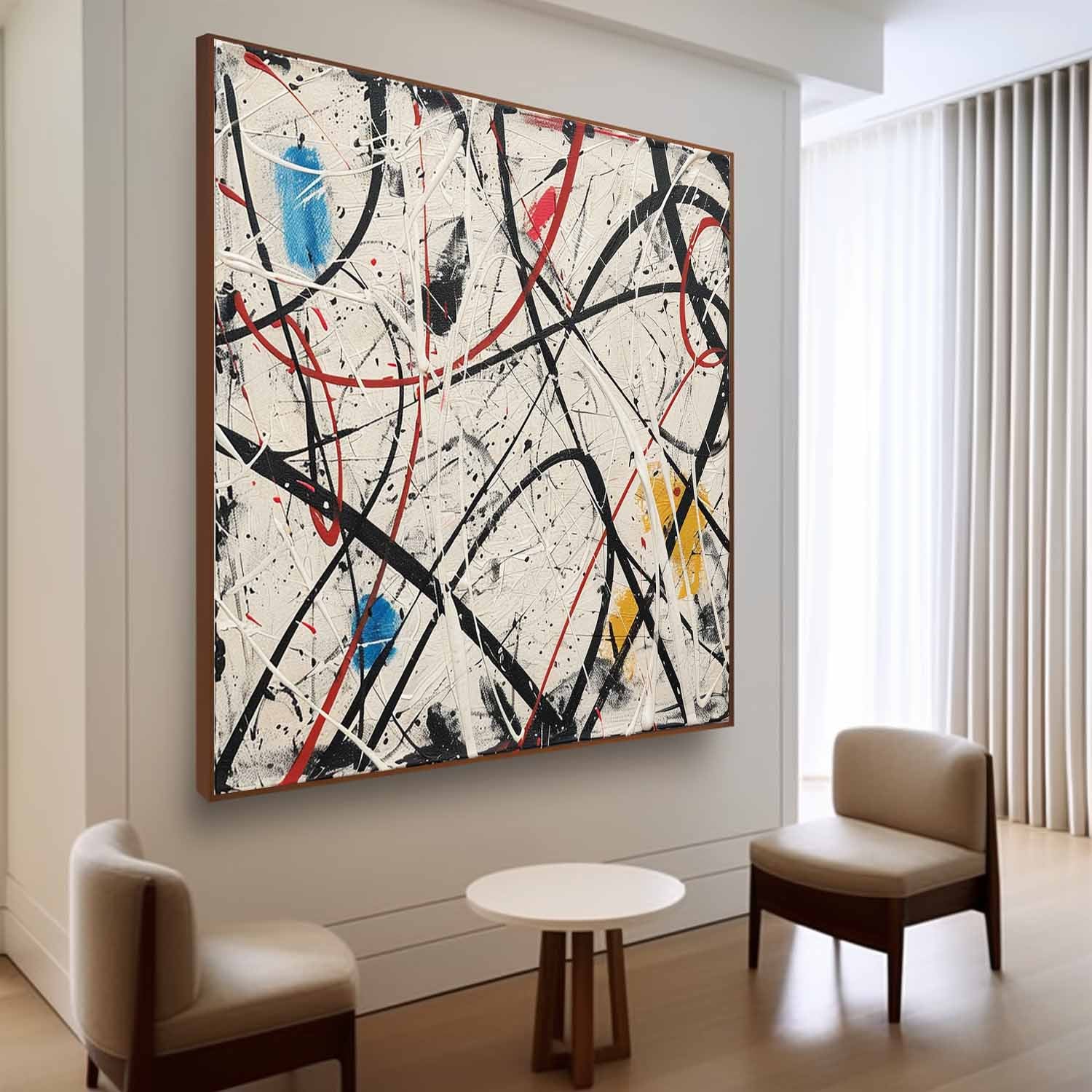 Modern Colorful Abstract Canvas Wall Art Decoration Hanging Painting Colorful Pollock Abstract Oil Painting