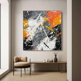 Large Grey and Orange Modern Wall Painting Grey and Orange Abstract Canvas Art for Sale