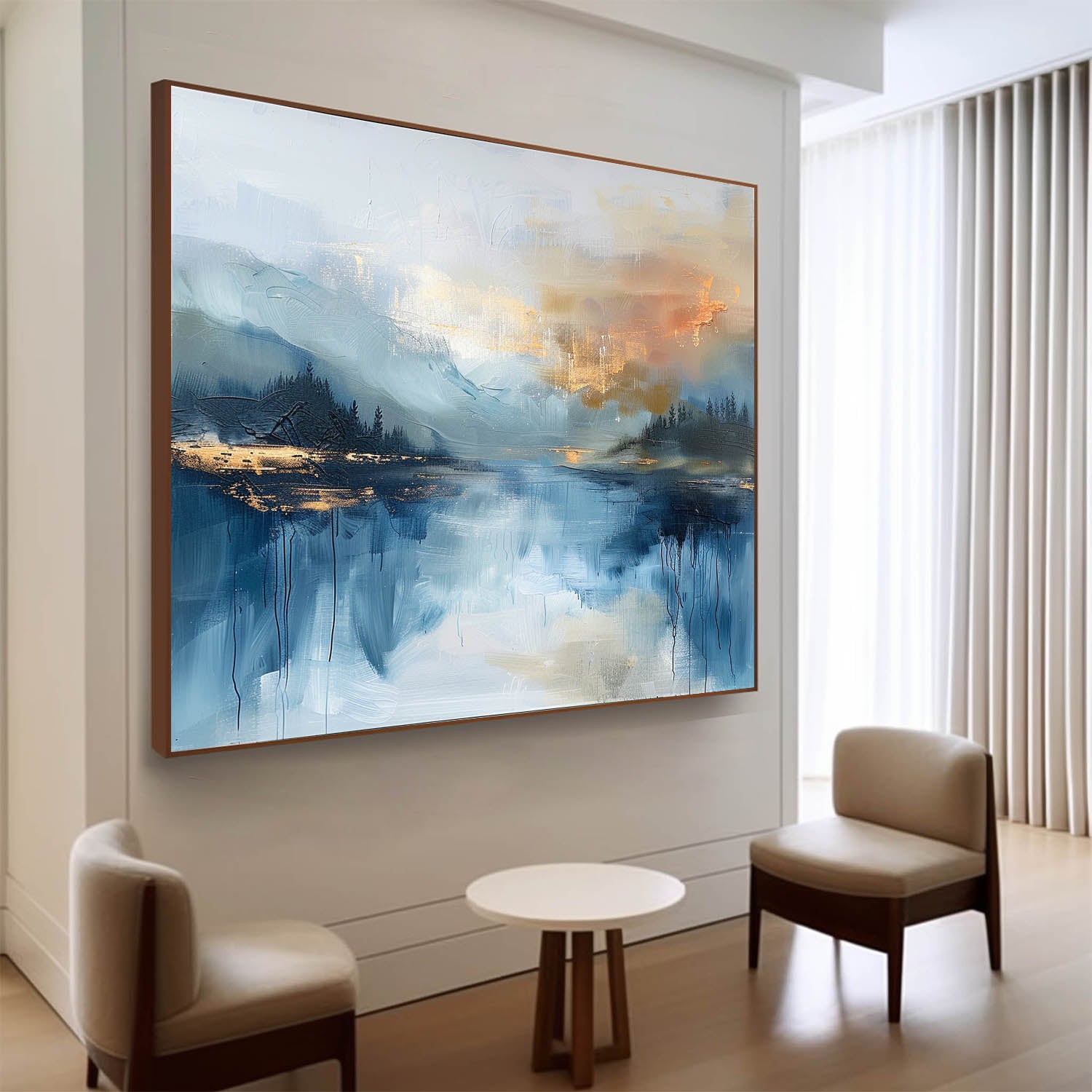 Large Modern Lakeside Sunrise Wall Painting for Sale Colorful Abstract Lakeside Sunrise Canvas Art