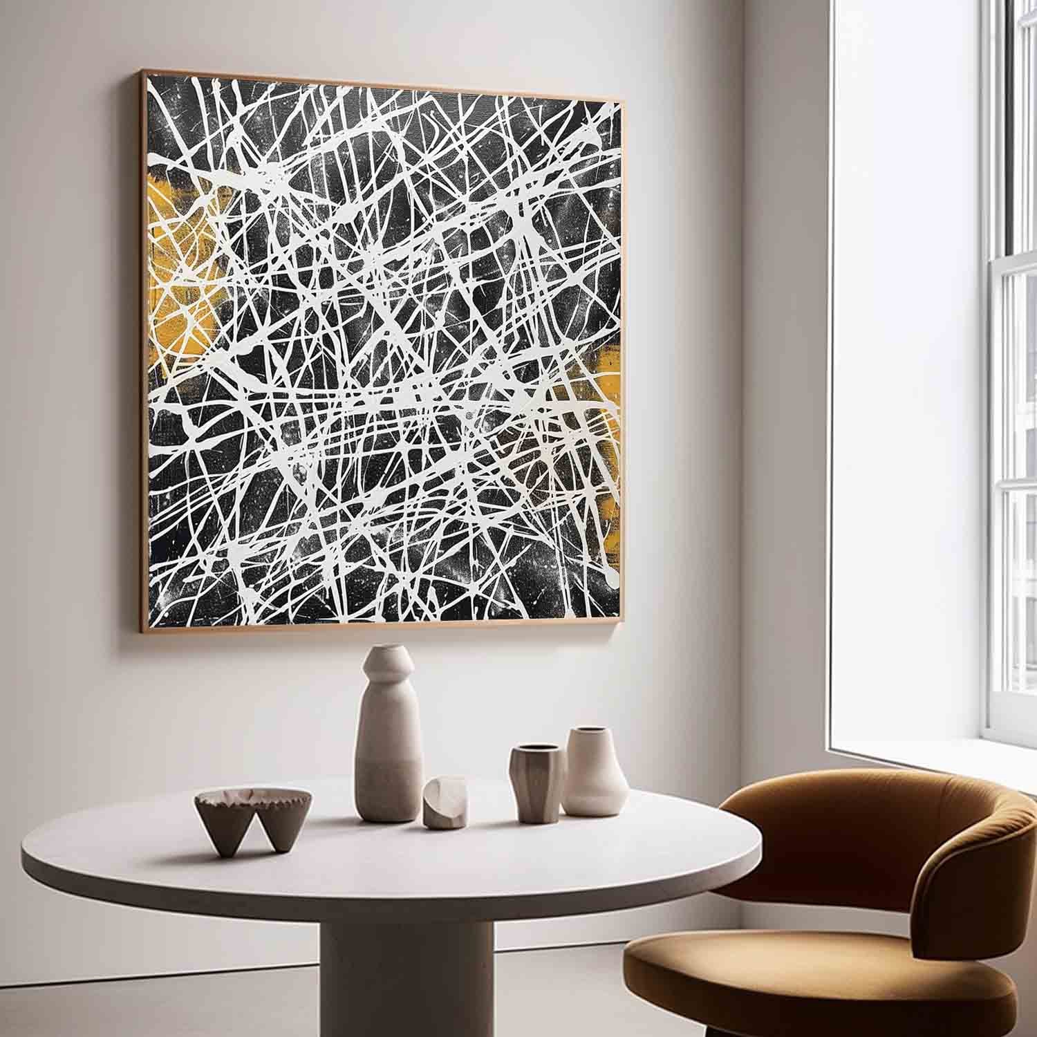 Contemporary Black and White Abstract Wall Painting Black and White Abstract Lines Canvas Art