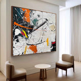 Large Orange and White Abstract Art for Sale Pollock Abstract Art Wall Decor Pollock Oil Painting