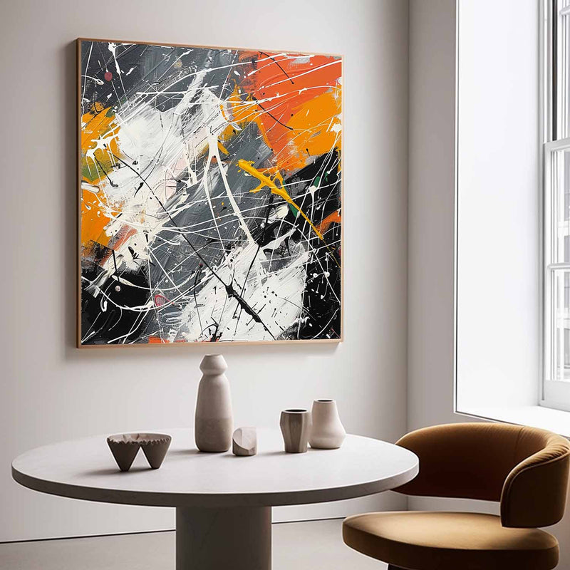 Large Grey and Orange Modern Wall Painting Grey and Orange Abstract Canvas Art for Sale