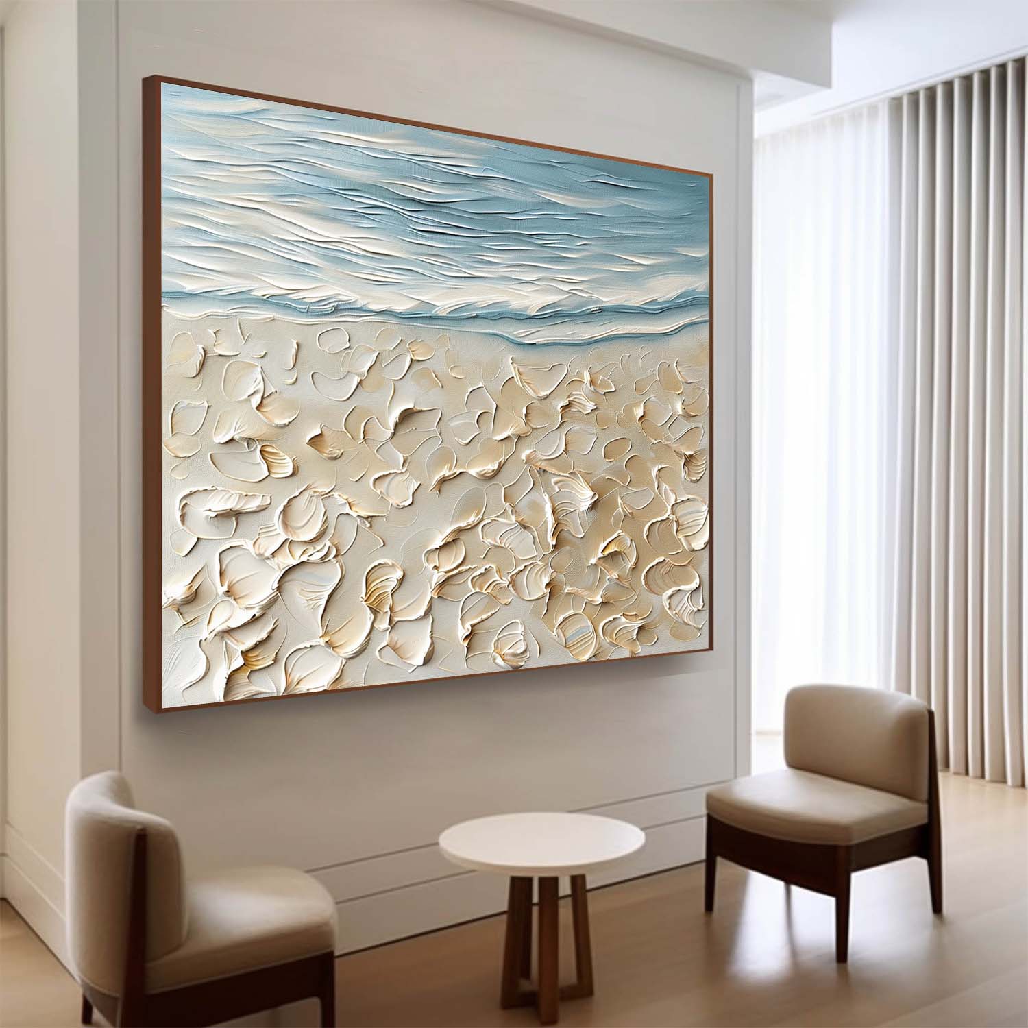 Blue and Beige Coast Beach Texture Painting Coast Beach Texture Canvas Wall Art Decor Hanging Painting