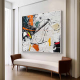 Large Orange and White Abstract Art for Sale Pollock Abstract Art Wall Decor Pollock Oil Painting