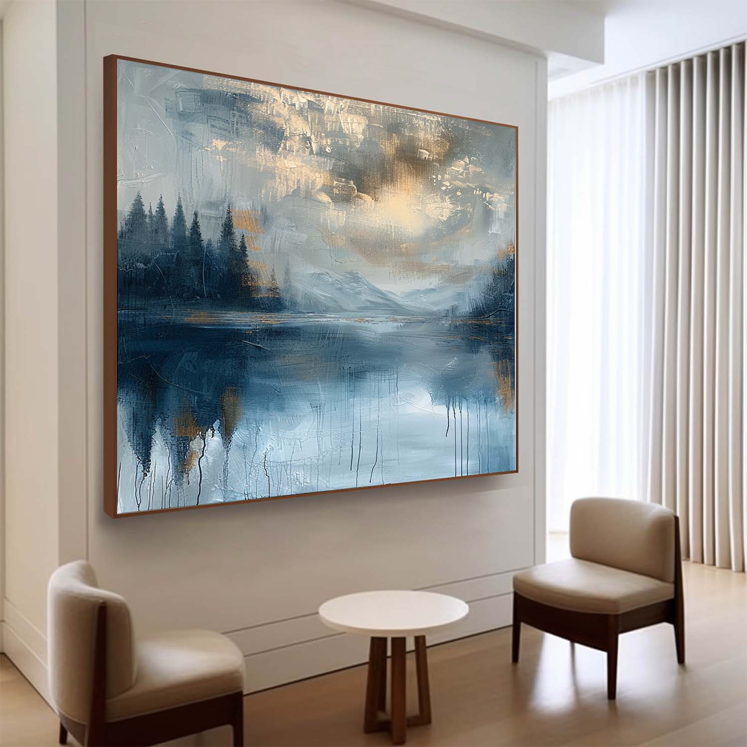 Large Modern Lakeside Sunset Wall Painting for Sale Colorful Abstract Lakeside Sunset Canvas Art