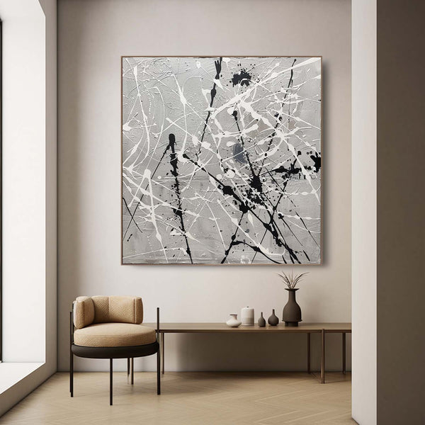 Grey Pollock Abstract Canvas Wall Art Decor Grey Pollock Abstract Oil Paintings for Sale