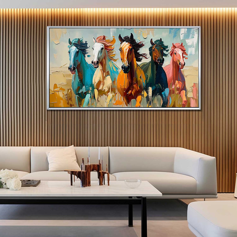 Large Colorful Running Horses Oil Painting for Sale Modern Colorful Horses Canvas Wall Art Decor