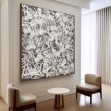 Large Brown and White Abstract Lines Canvas Art White Abstract Lines Oil Painting for Sale