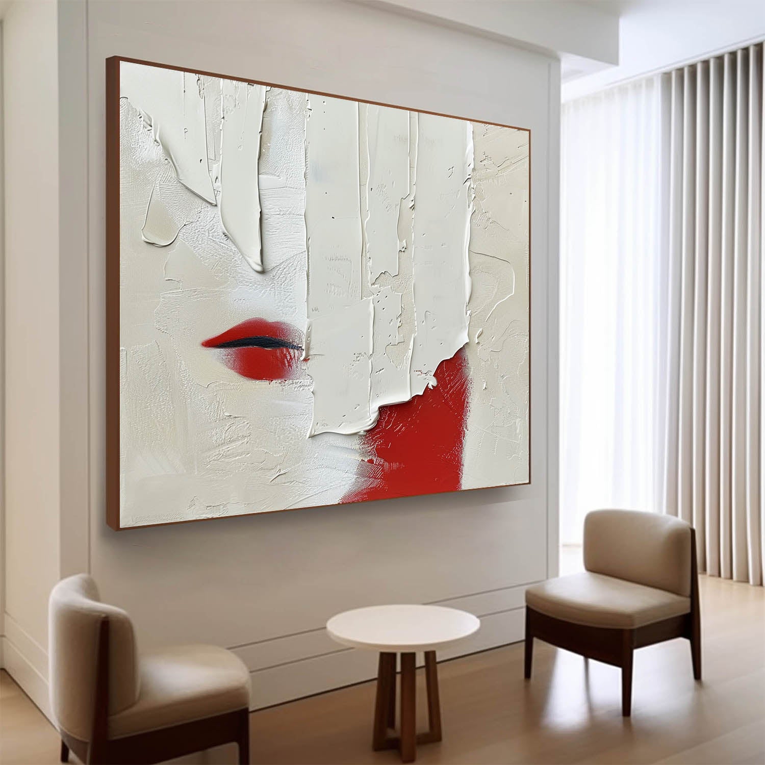 Large Red and White Plaster Abstract Art for Sale Red and White Plaster Texture Canvas Painting