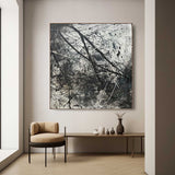 Black and White Contemporary Wall Painting for Sale Black and White Minimalist Oil Painting on Canvas