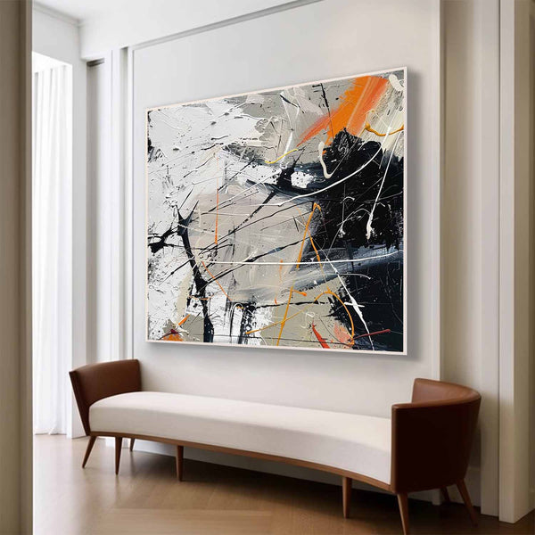 Large Black and White Modern Wall Painting Black and White Abstract Canvas Art for Sale