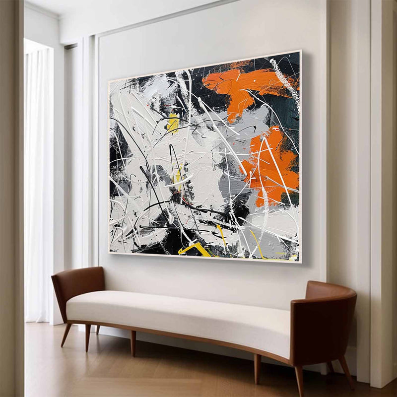 Large White and Orange Abstract Art for Sale White and Orange Expressionist Canvas Wall Art Decor