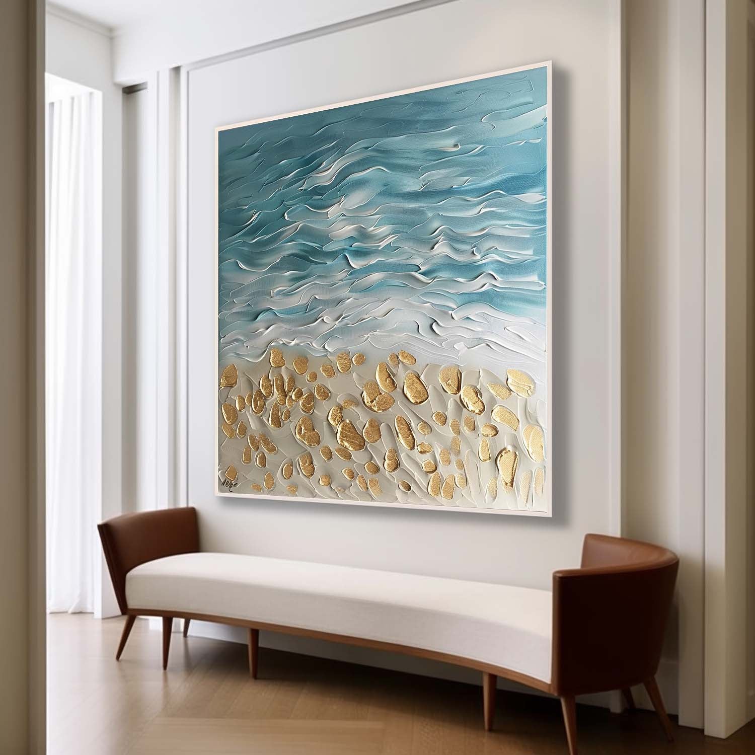 Gold Coast Beach Oil Painting Golden Beach Canvas Wall Art Blue Wave Beach Texture Painting