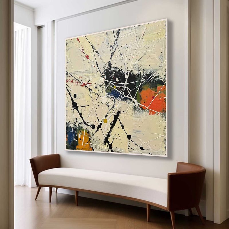 Large Beige Modern Wall Decor Painting Beige Abstract Canvas Art for Sale