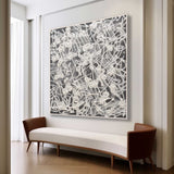 Large Brown and White Abstract Lines Canvas Art White Abstract Lines Oil Painting for Sale