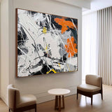 Large White and Orange Abstract Art for Sale White and Orange Expressionist Canvas Wall Art Decor