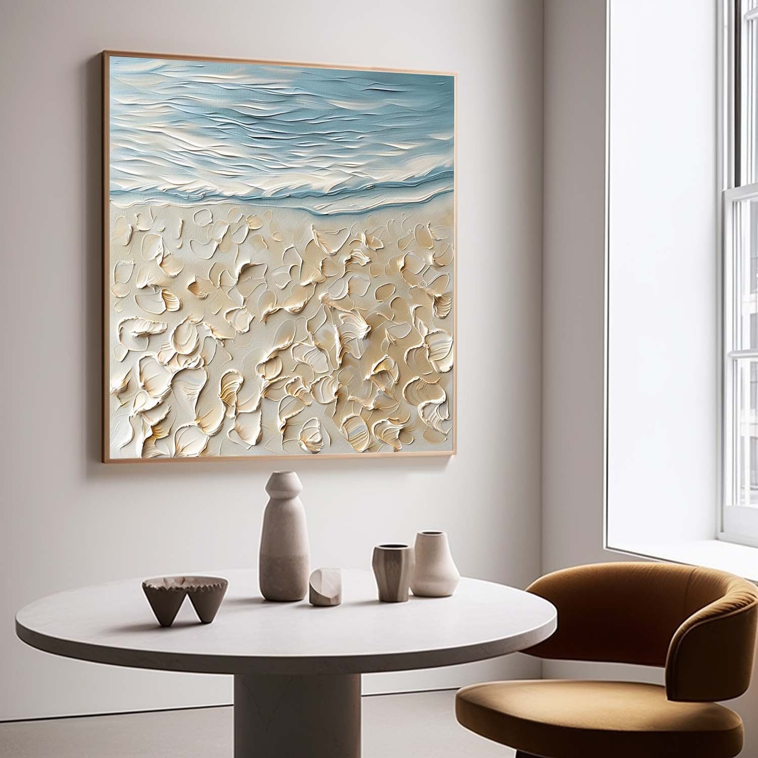 Blue and Beige Coast Beach Texture Painting Coast Beach Texture Canvas Wall Art Decor Hanging Painting