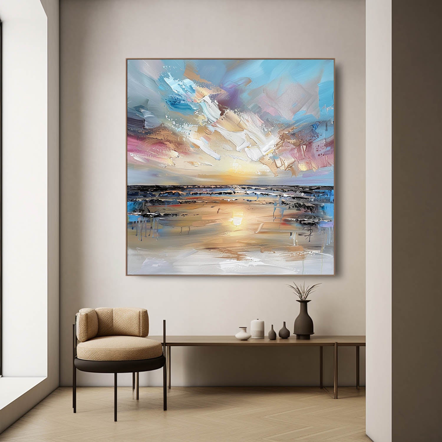 Sunrise at Sea Landscape Oil Painting Sunrise at Sea Landscape Abstract Canvas Wall Art Decoration