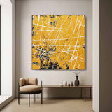 Yellow Abstract Wall Decor Painting Yellow Pollock Abstract Texture Canvas Art for Sale