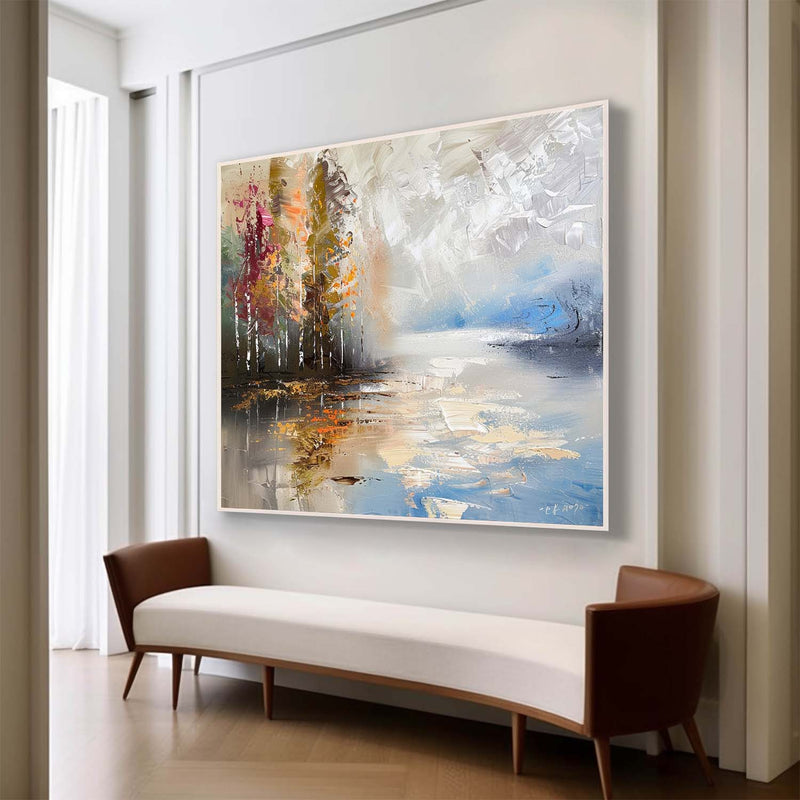 Large Birch Forest Landscape Abstract Art Colorful Landscape Abstract Canvas Wall Art Decor