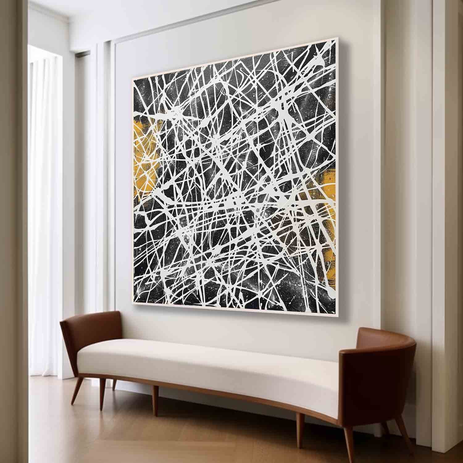 Contemporary Black and White Abstract Wall Painting Black and White Abstract Lines Canvas Art