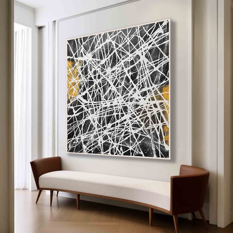 Contemporary Black and White Abstract Wall Painting Black and White Abstract Lines Canvas Art