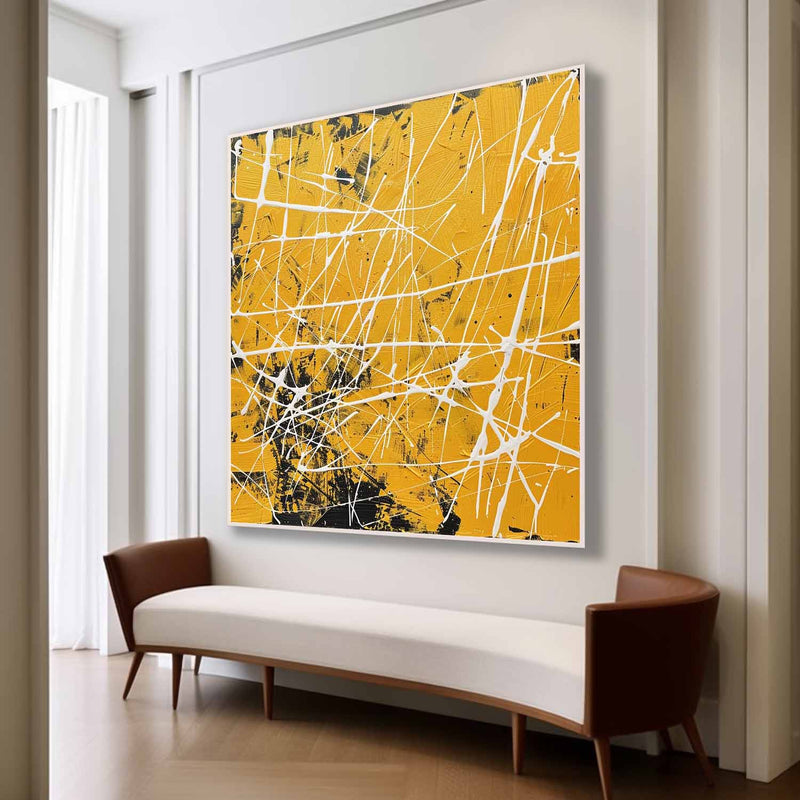 Yellow Abstract Wall Decor Painting Yellow Pollock Abstract Texture Canvas Art for Sale