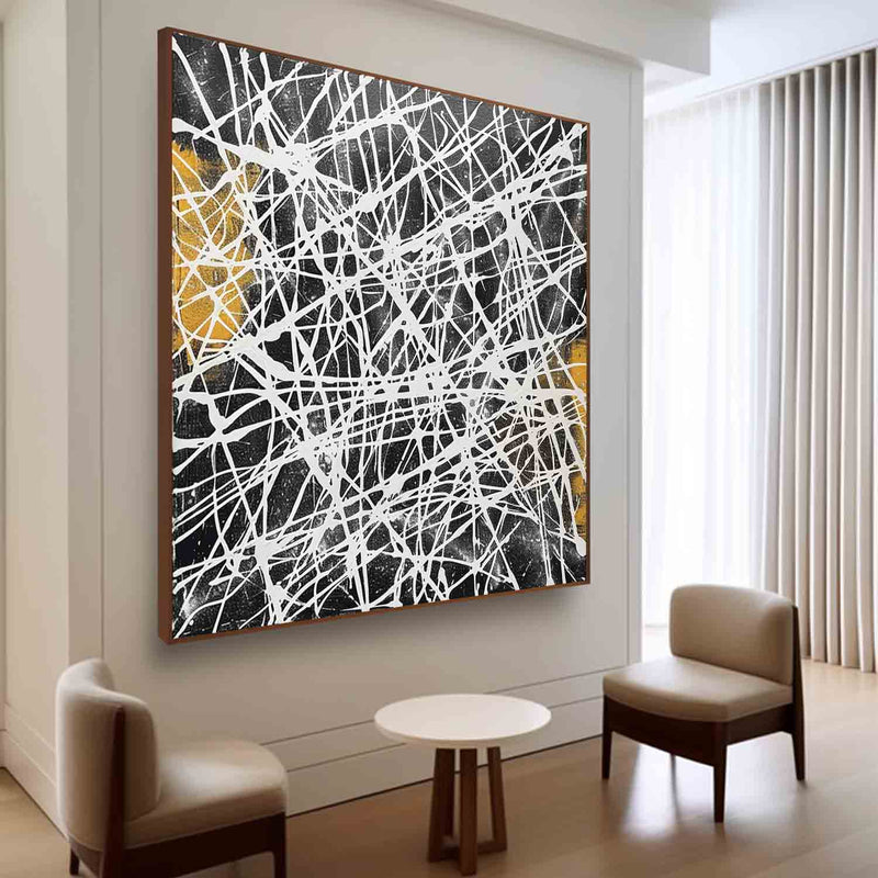 Contemporary Black and White Abstract Wall Painting Black and White Abstract Lines Canvas Art