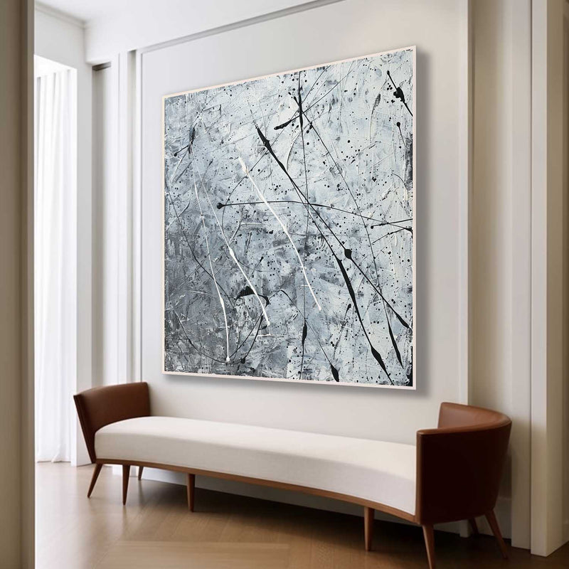 Smoky Grey and White Abstract Canvas Wall Art Decor Modern Grey and White Abstract Wall Paintings for Sale