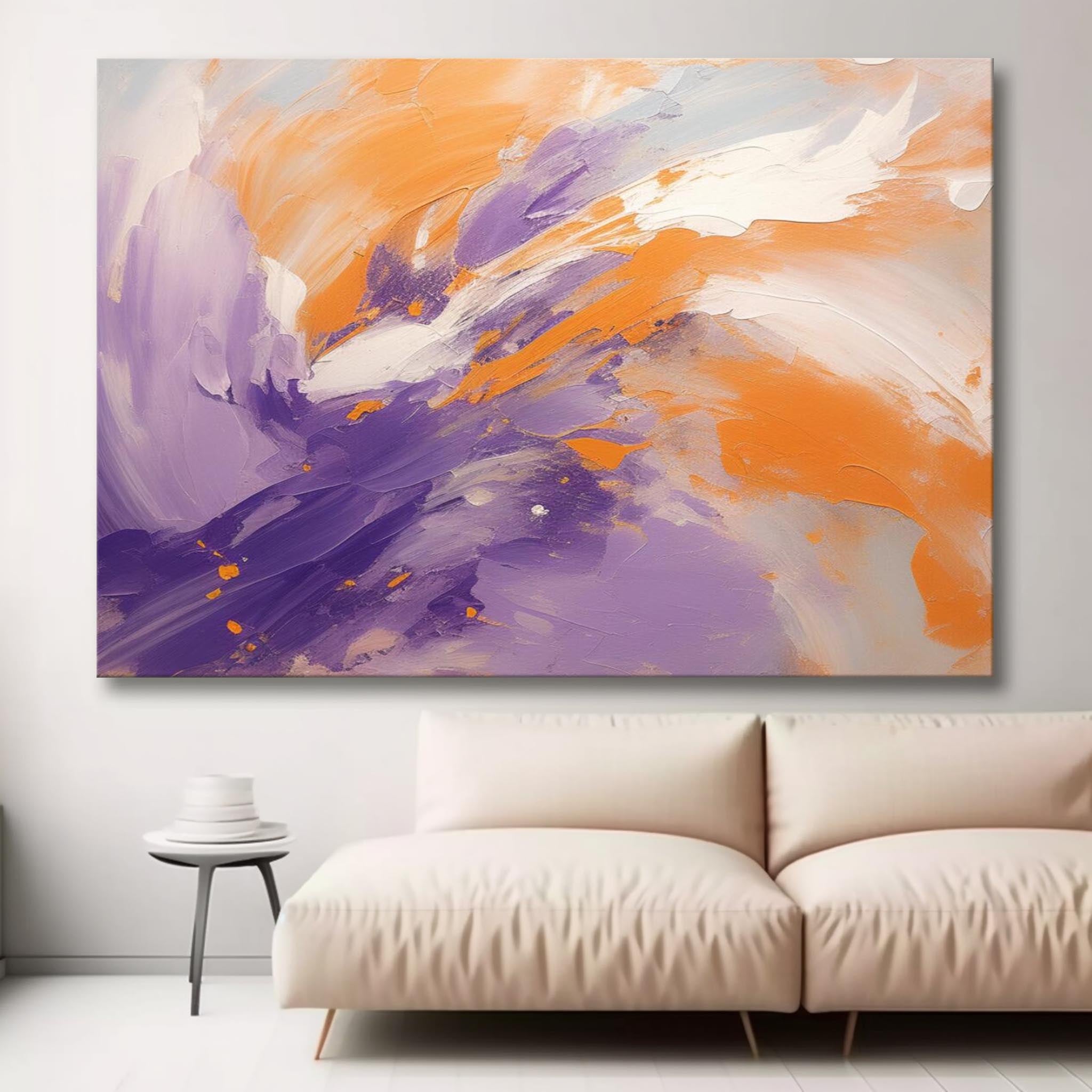 Large Orange and Purple Abstract Art Purple Textured Painting Orange and Purple Canvas Wall Art