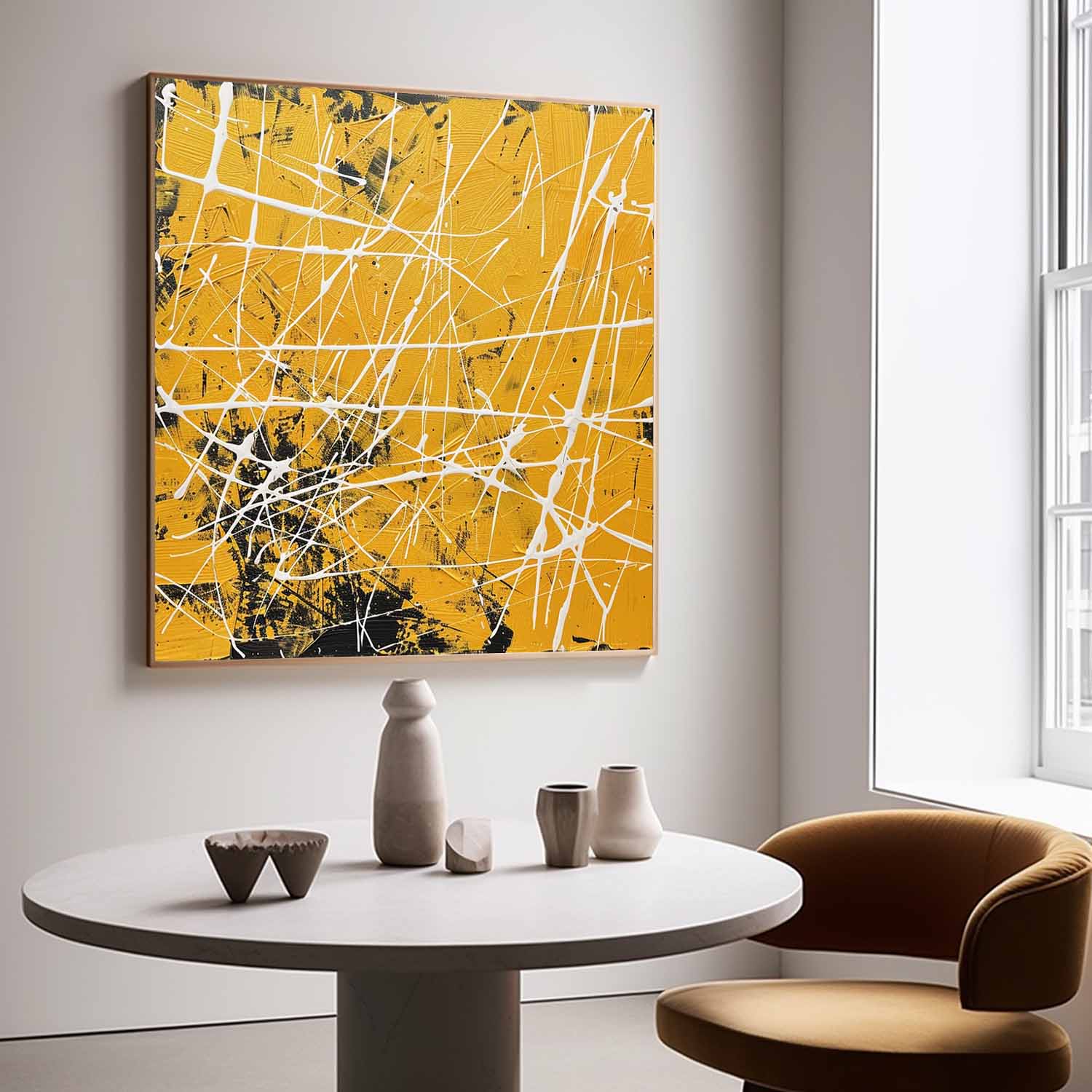 Yellow Abstract Wall Decor Painting Yellow Pollock Abstract Texture Canvas Art for Sale