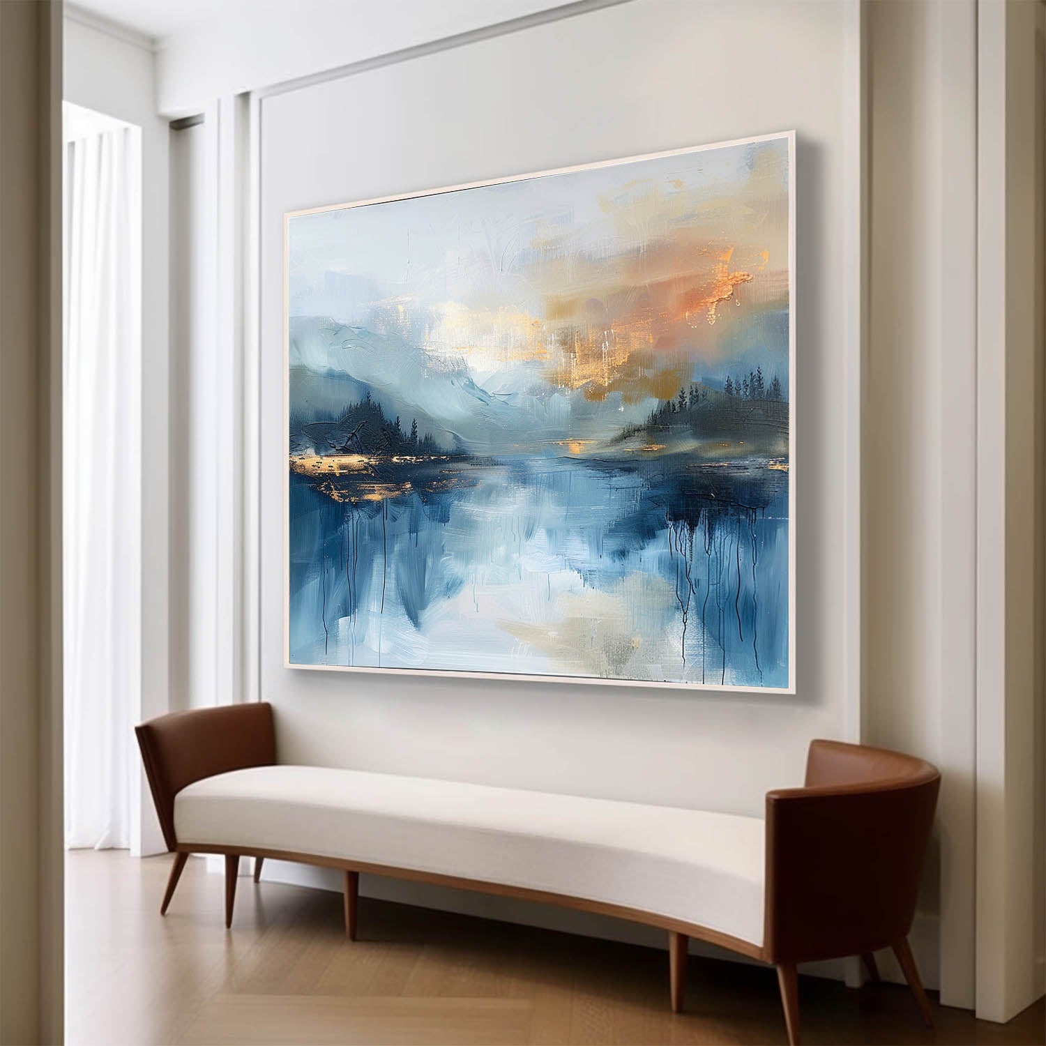 Large Modern Lakeside Sunrise Wall Painting for Sale Colorful Abstract Lakeside Sunrise Canvas Art