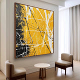 Yellow and Black Abstract Minimalist Canvas Wall Art Yellow and Black Abstract Textured Painting