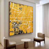 Yellow Abstract Wall Decor Painting Yellow Pollock Abstract Texture Canvas Art for Sale