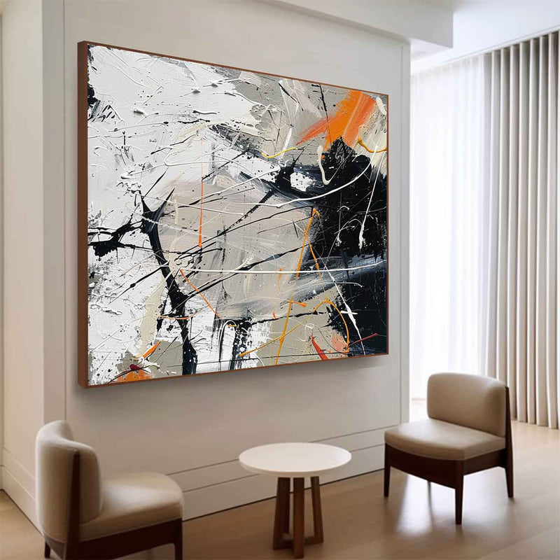 Large Black and White Modern Wall Painting Black and White Abstract Canvas Art for Sale