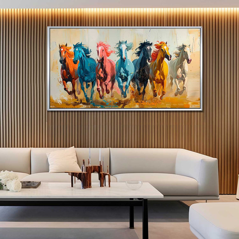 Large Colorful Running Horses Oil Painting Living Room Colorful Horses Canvas Wall Art for Sale