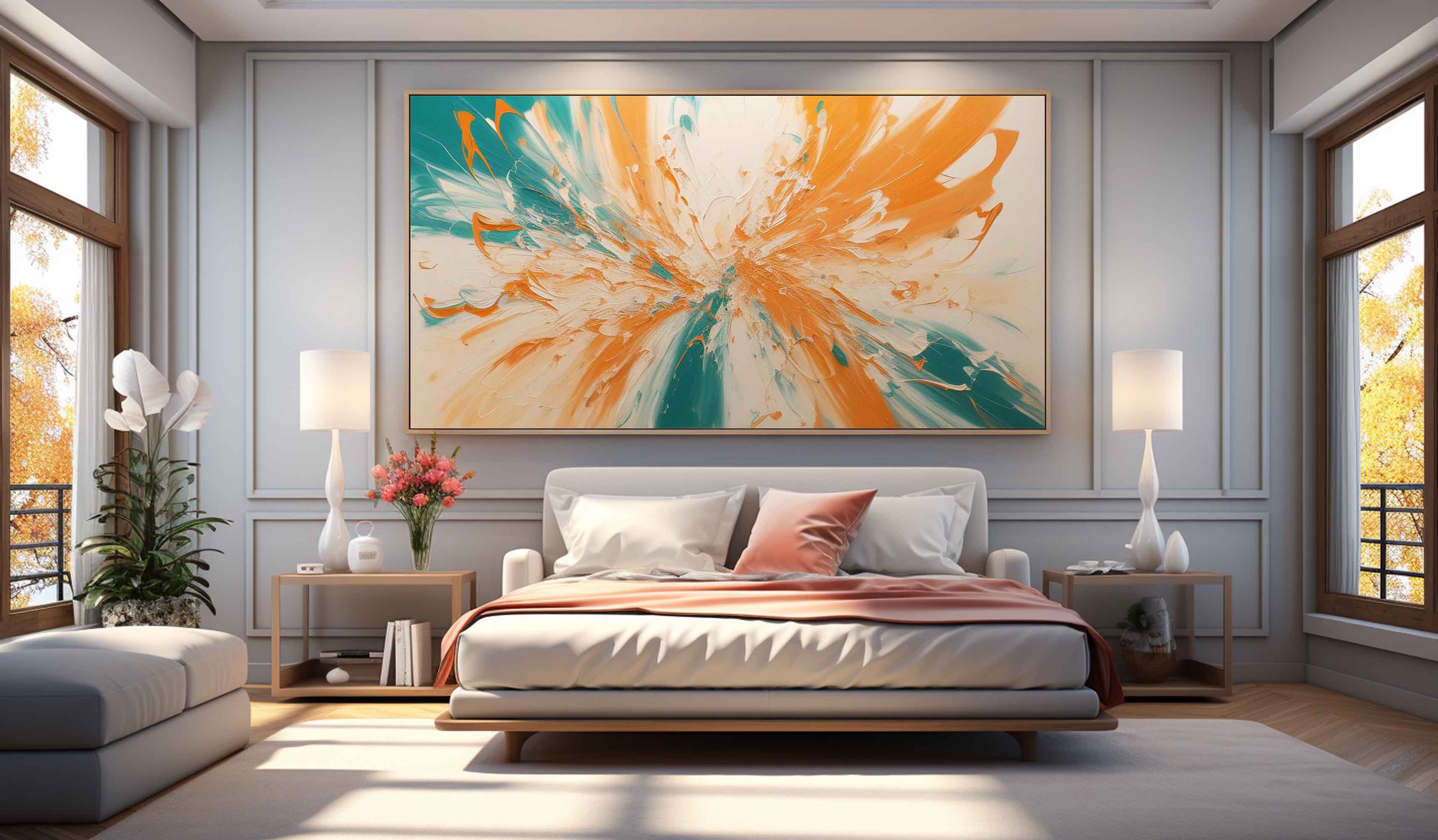 Extra Abstract Flower Texture Wall Painting Orange Texture Wall Art Orange Abstract Oil Painting