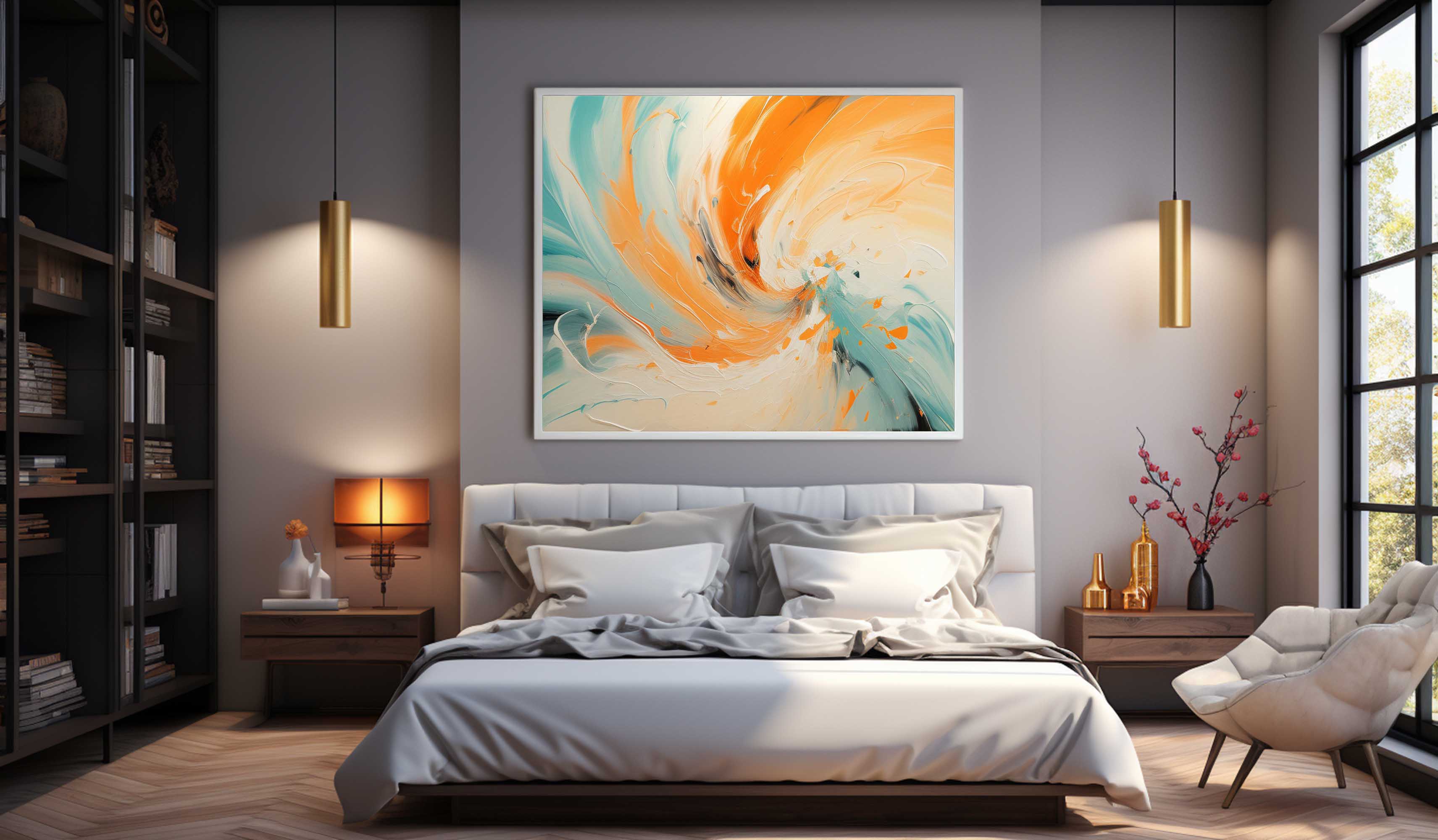 Large Orange and Blue Texture Wall Painting Orange and Blue Minimalist Wall Art Orange Abstract Art