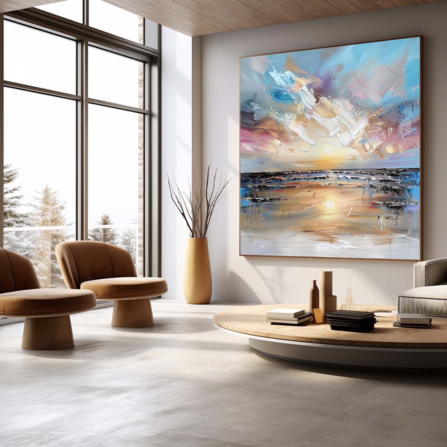 Sunrise at Sea Landscape Oil Painting Sunrise at Sea Landscape Abstract Canvas Wall Art Decor