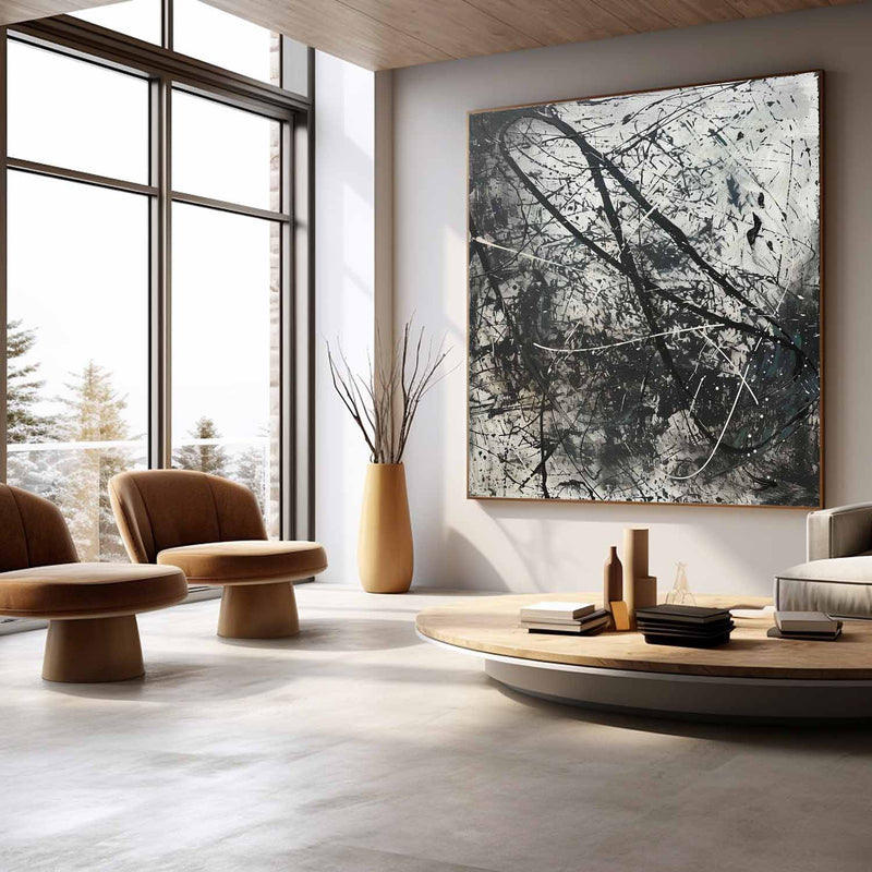 Large Black and White Contemporary Wall Painting for Sale Black and White Minimalist Oil Painting on Canvas