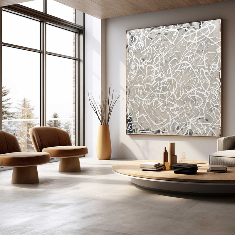 Large Grey and White Abstract Lines Canvas Art Grey and White Abstract Lines Oil Painting