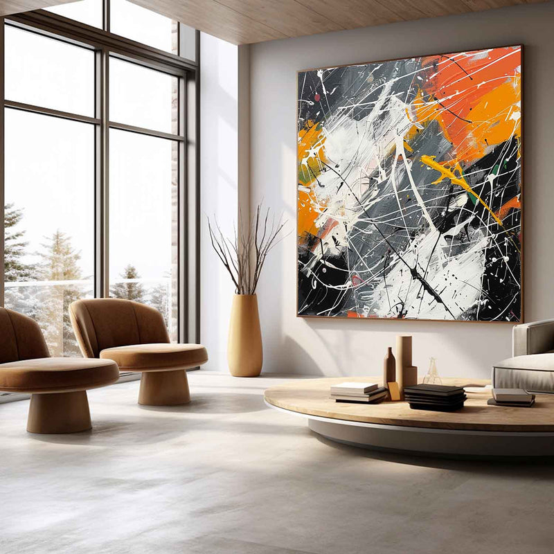 Large Grey and Orange Modern Wall Painting Grey and Orange Abstract Canvas Art for Sale