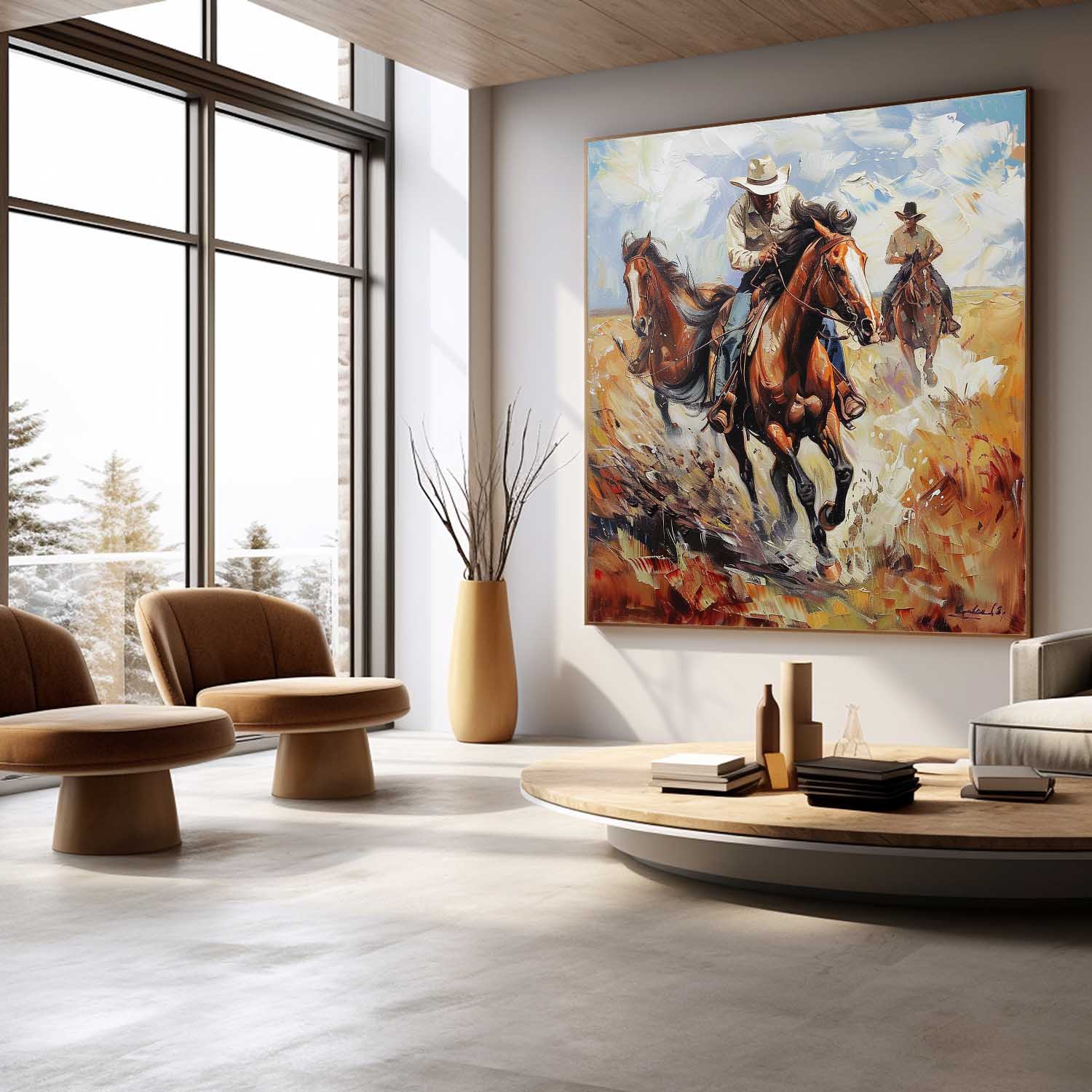 Prairie Cowboy Riding Oil Painting for Sale Modern Prairie Cowboy Riding Oil Painting Canvas Wall Art Decoration