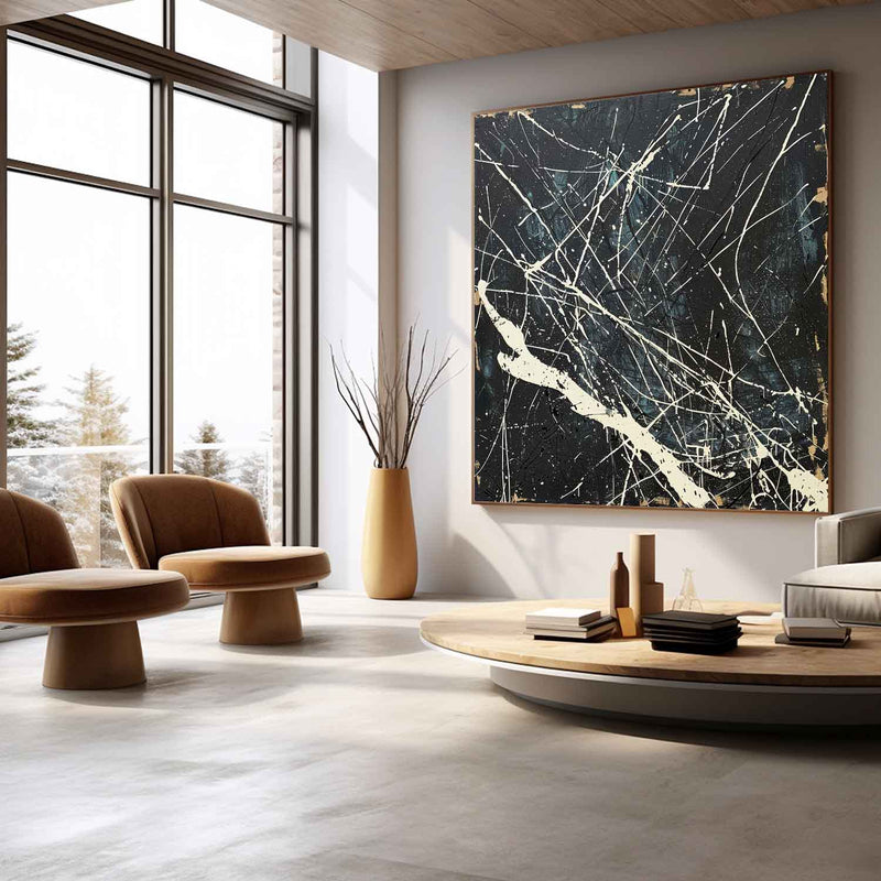 Black and White Abstract Expressionism Art Black and White Canvas Wall Decor Hanging Painting