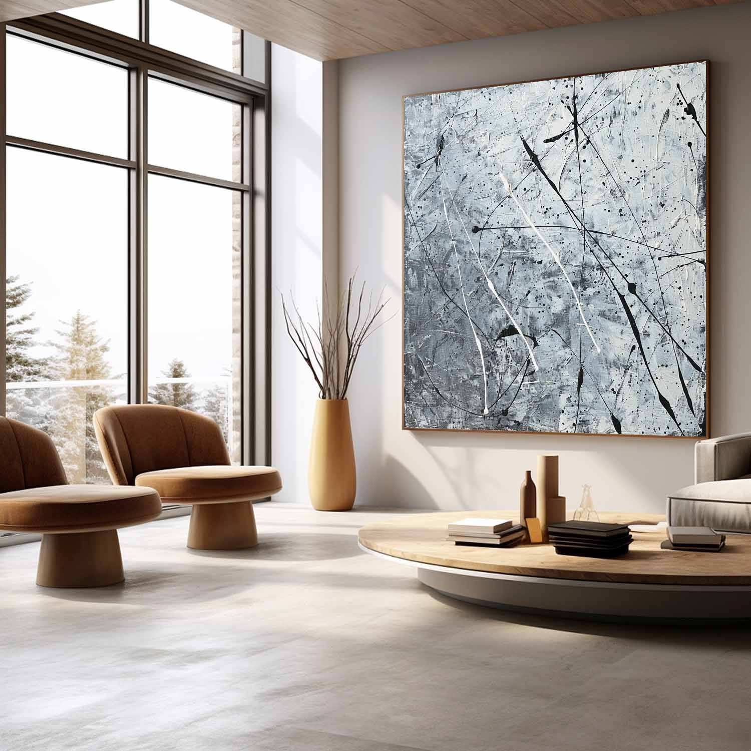 Smoky Grey and White Abstract Canvas Wall Art Decor Modern Grey and White Abstract Wall Paintings for Sale