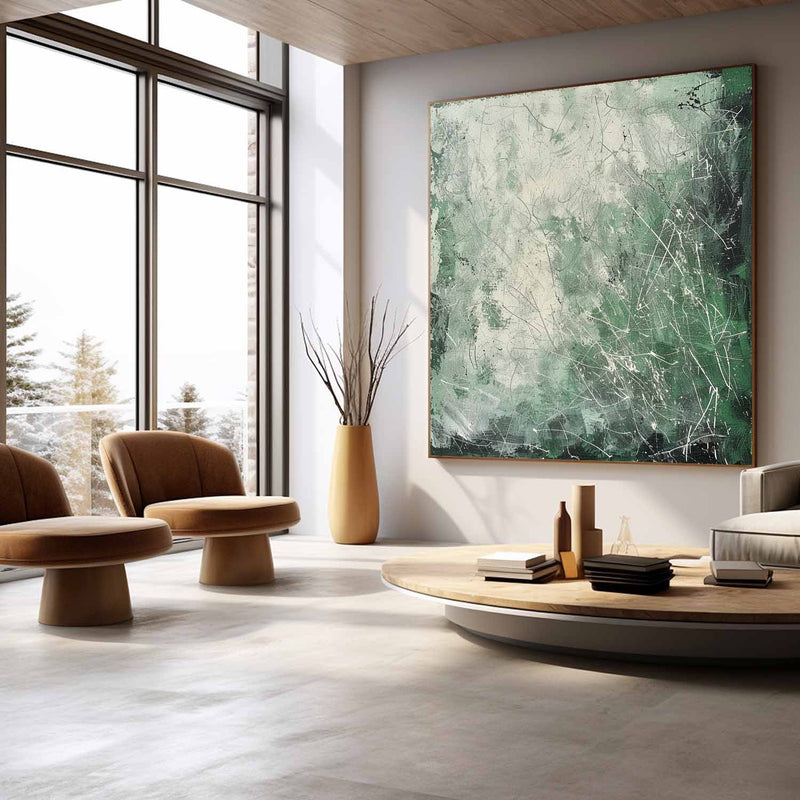 Green Contemporary Lines Wall Decor Painting Green Lines Abstract Canvas Art for Sale