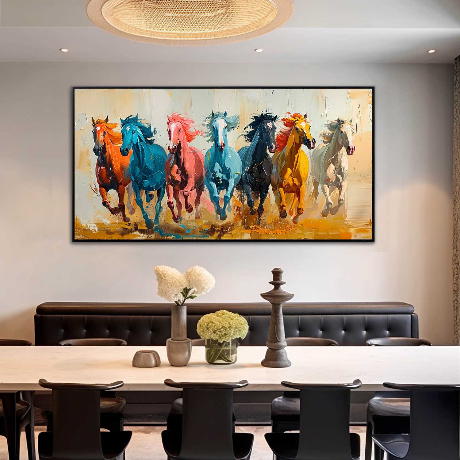 Large Colorful Running Horses Oil Painting Living Room Colorful Horses Canvas Wall Art for Sale