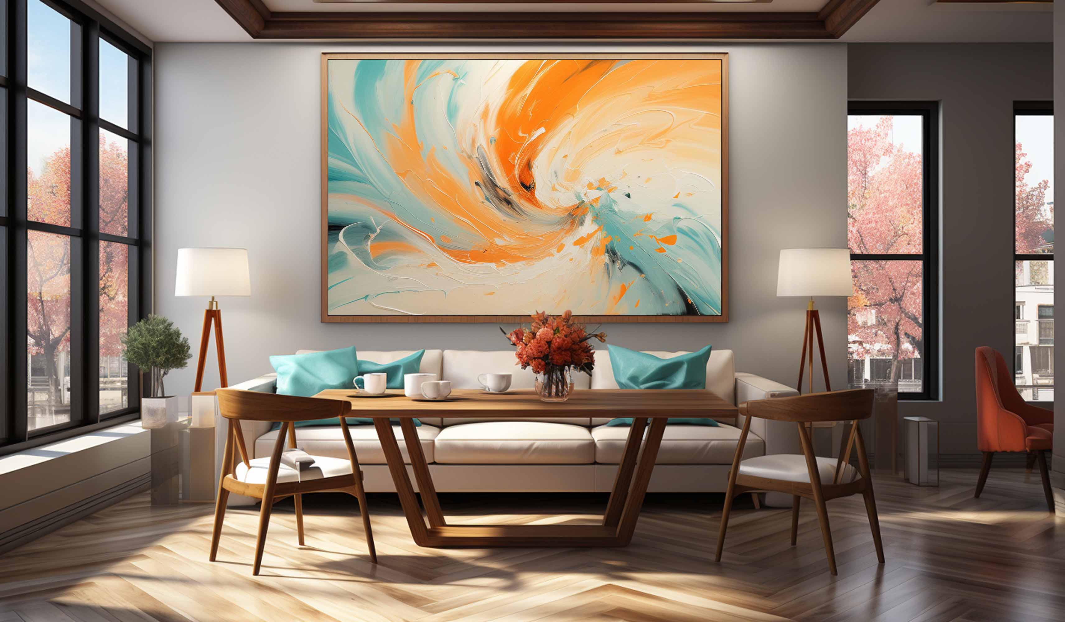 Large Orange and Blue Texture Wall Painting Orange and Blue Minimalist ...